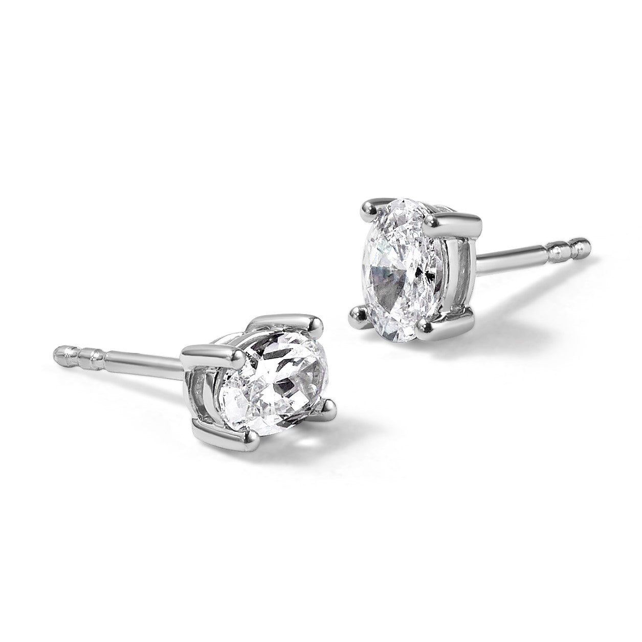 14K Weißgold Ohrstecker mit 0,75 ct. zertifizierten, im Labor gezüchteten Diamanten, VS/SI+ G+, Oval-Schliff, 4-Krappen-Fassung, hohes Gewicht