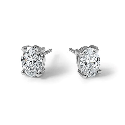 14K Weißgold Laborgezüchtete Diamant-Ohrstecker, 2 ct., VS/SI+ G+, Oval, 4-Krappen-Fassung, Hohes Gewicht