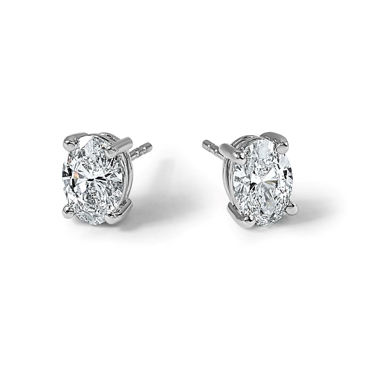 14K Weißgold Ohrstecker mit 2 ct. zertifizierten, im Labor gezüchteten Diamanten, VS/SI+ G+, Oval, 4-Krappenfassung, Schwergewicht