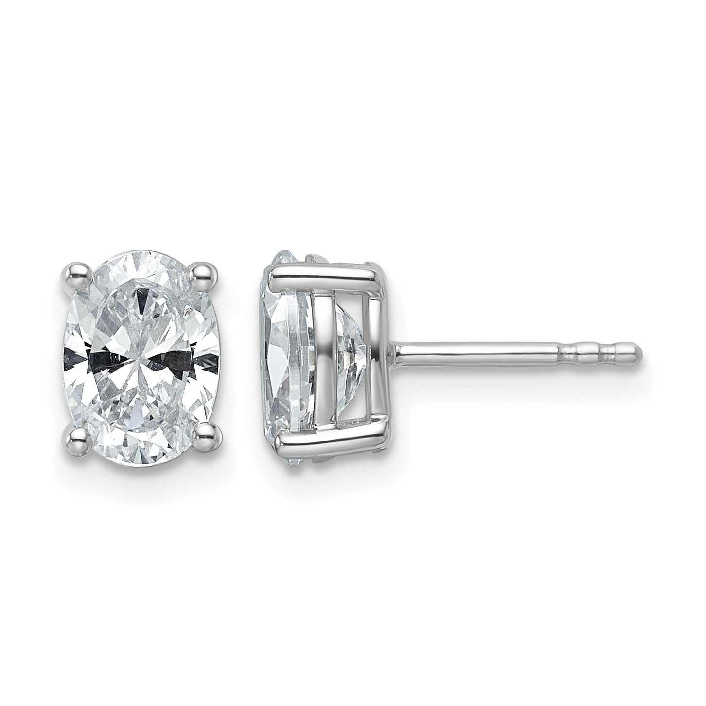 14K Weißgold Ohrstecker mit 2 ct. zertifizierten, im Labor gezüchteten Diamanten, VS/SI+ G+, Oval, 4-Krappenfassung, Schwergewicht