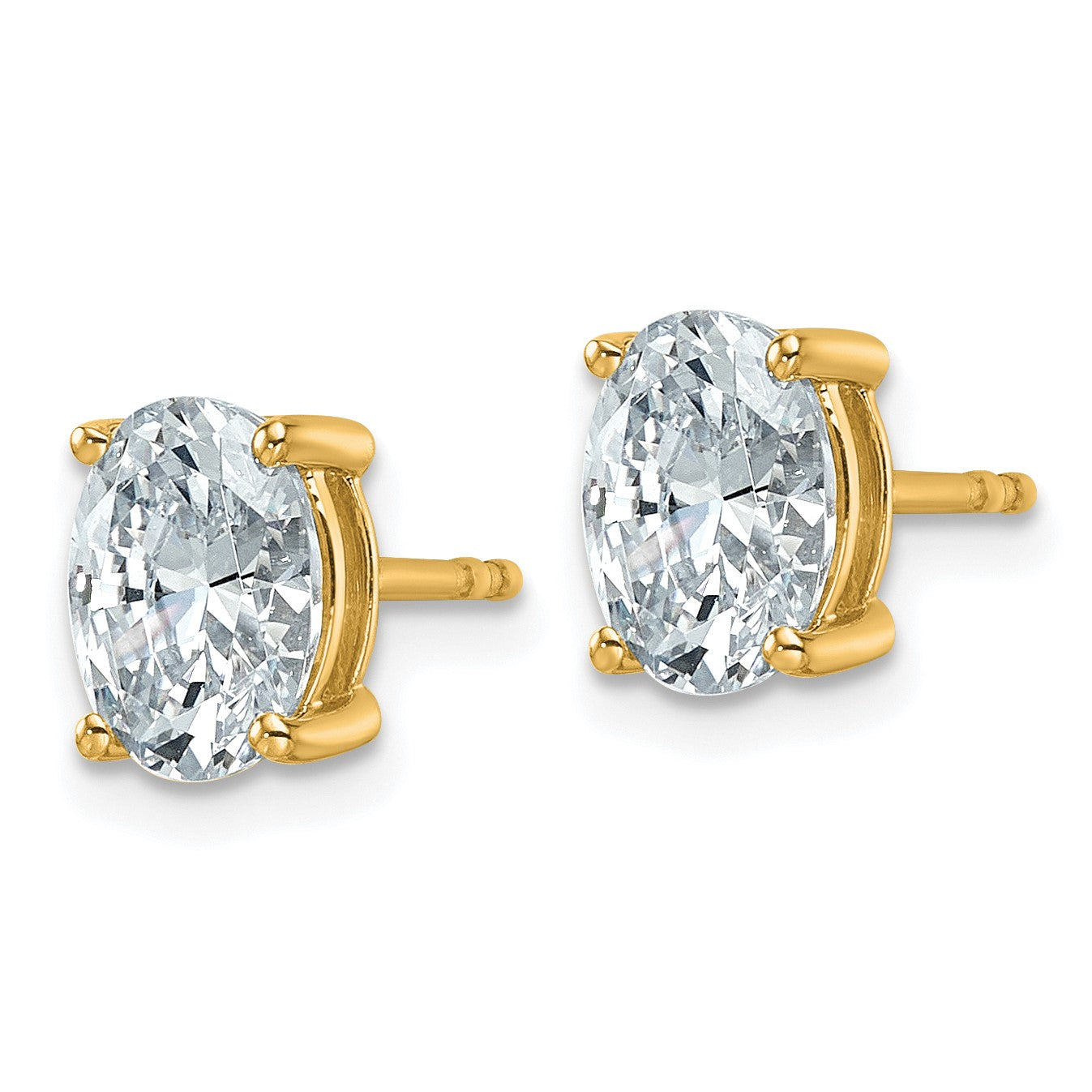 14K Gelbgold Ohrstecker mit 2 ct. im 4-Krappen-Zackenbesatz gefassten laborgezüchteten Diamanten im Ovalschliff, VS/SI+ G+, hohes Gewicht