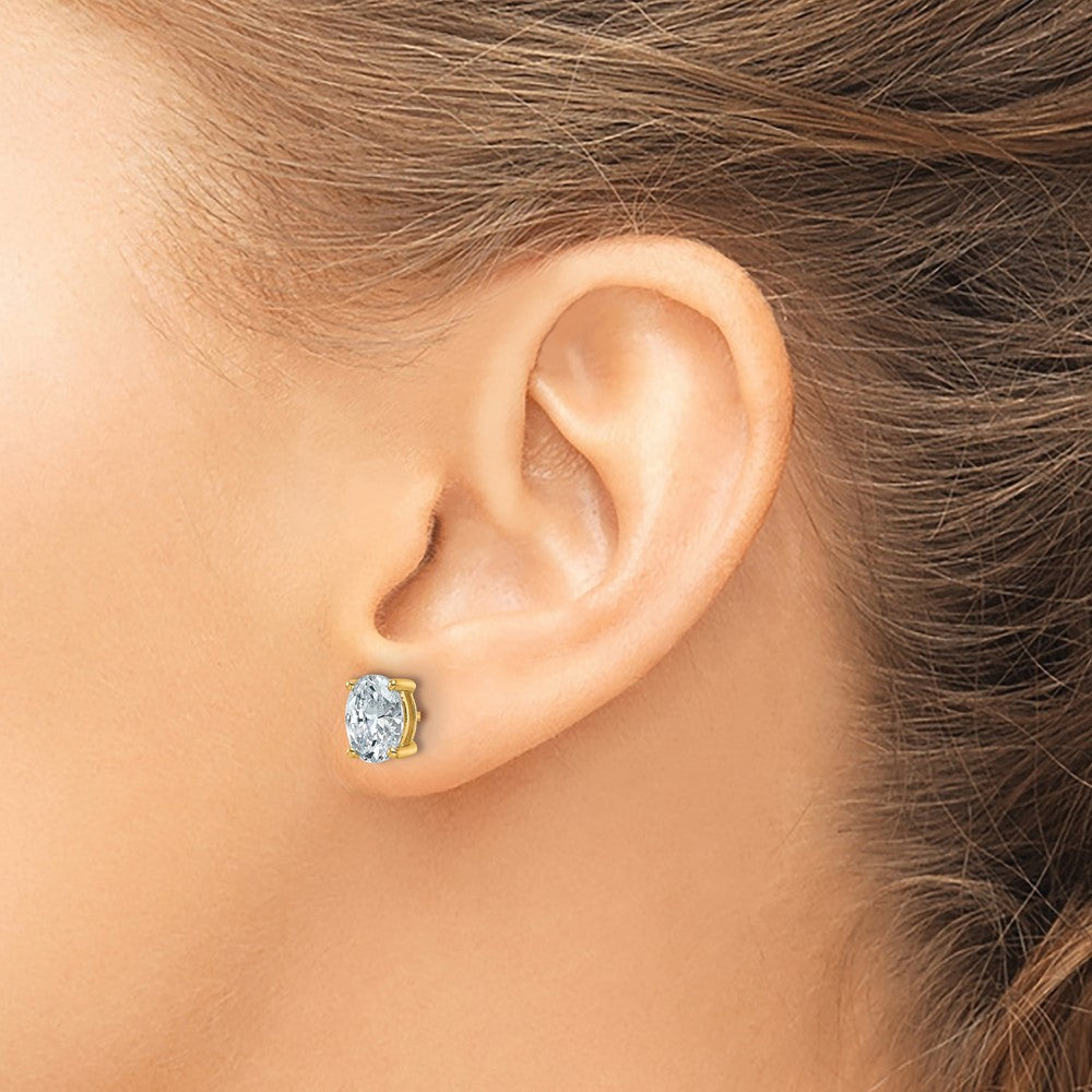 14K Gelbgold Ohrstecker mit 2 ct. im 4-Krappen-Zackenbesatz gefassten laborgezüchteten Diamanten im Ovalschliff, VS/SI+ G+, hohes Gewicht