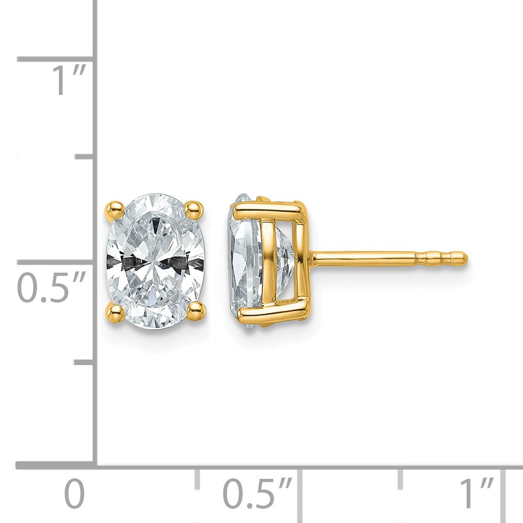 14K Gelbgold Ohrstecker mit 2 ct. im 4-Krappen-Zackenbesatz gefassten laborgezüchteten Diamanten im Ovalschliff, VS/SI+ G+, hohes Gewicht
