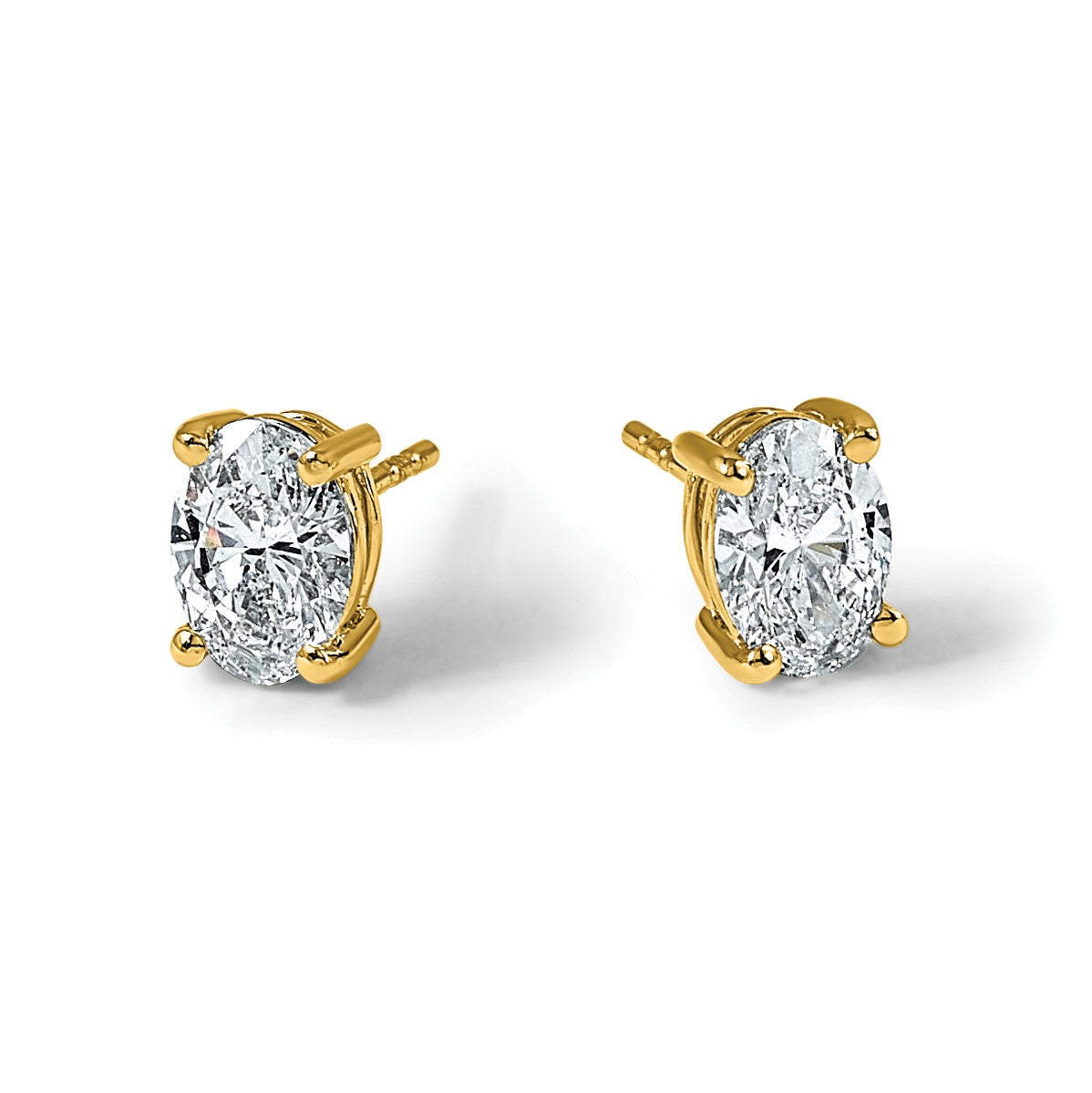 14K Gelbgold Ohrstecker mit 2 ct. im 4-Krappen-Zackenbesatz gefassten laborgezüchteten Diamanten im Ovalschliff, VS/SI+ G+, hohes Gewicht