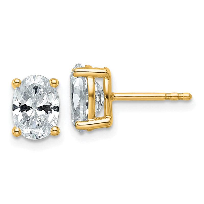 14K Gelbgold Ohrstecker mit 2 ct. im 4-Krappen-Zackenbesatz gefassten laborgezüchteten Diamanten im Ovalschliff, VS/SI+ G+, hohes Gewicht