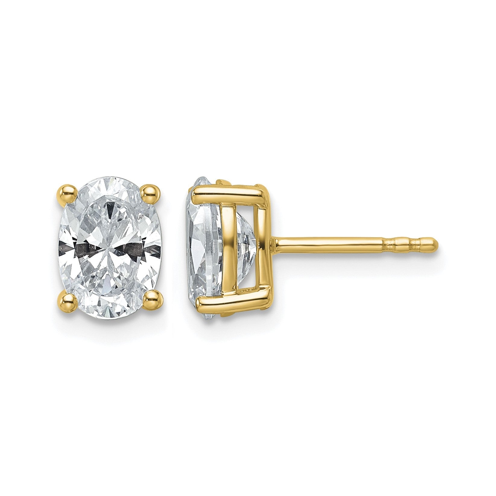 14K Gelbgold Ohrstecker mit 2 ct. zertifizierten, im Labor gezüchteten Diamanten, VS/SI+ G+, Oval, 4-Krappen-Fassung, Schweres Gewicht