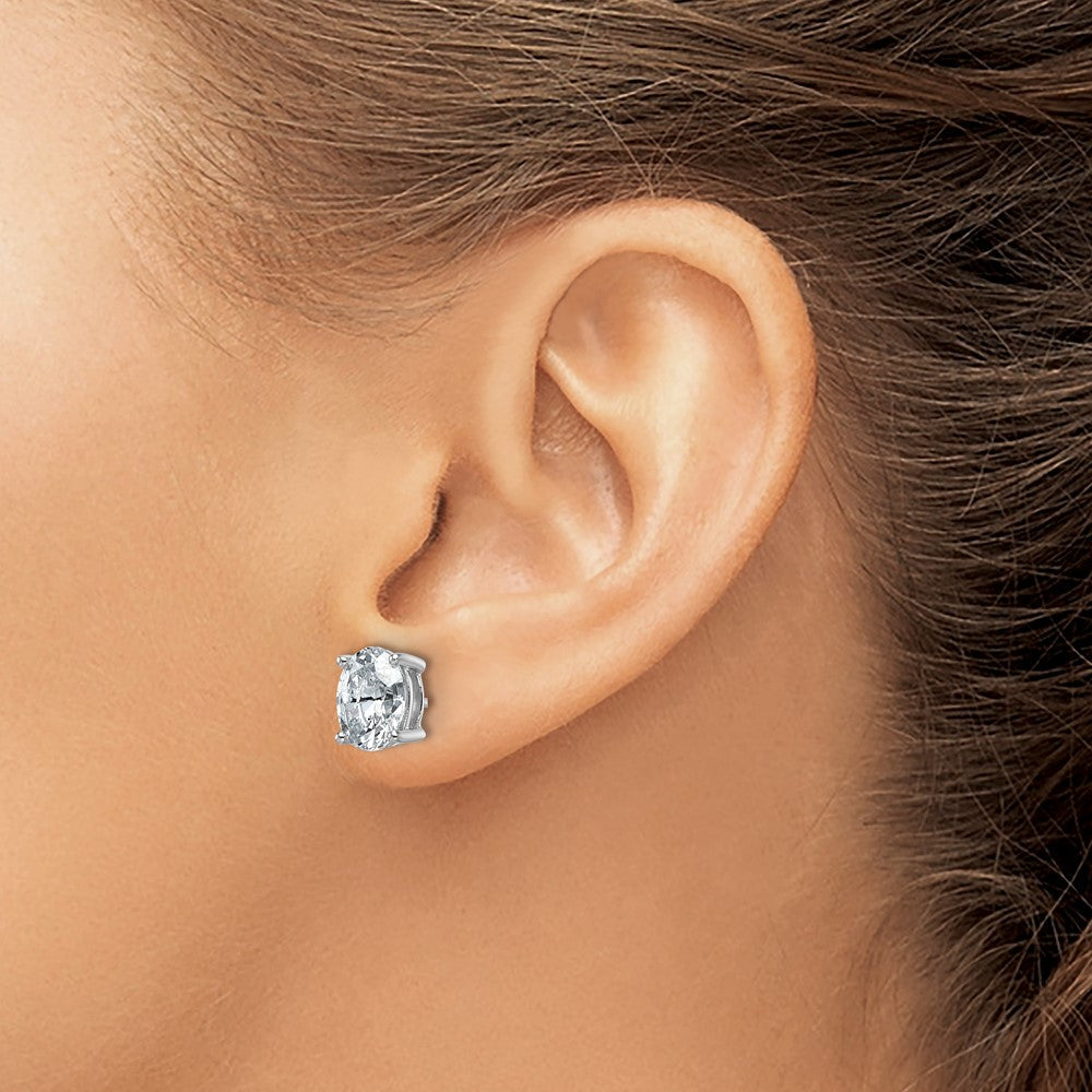 14K Weißgold Ohrstecker mit 3 ct. zertifiziertem Labor-Diamant, oval, Solitär, VS/SI+ G+