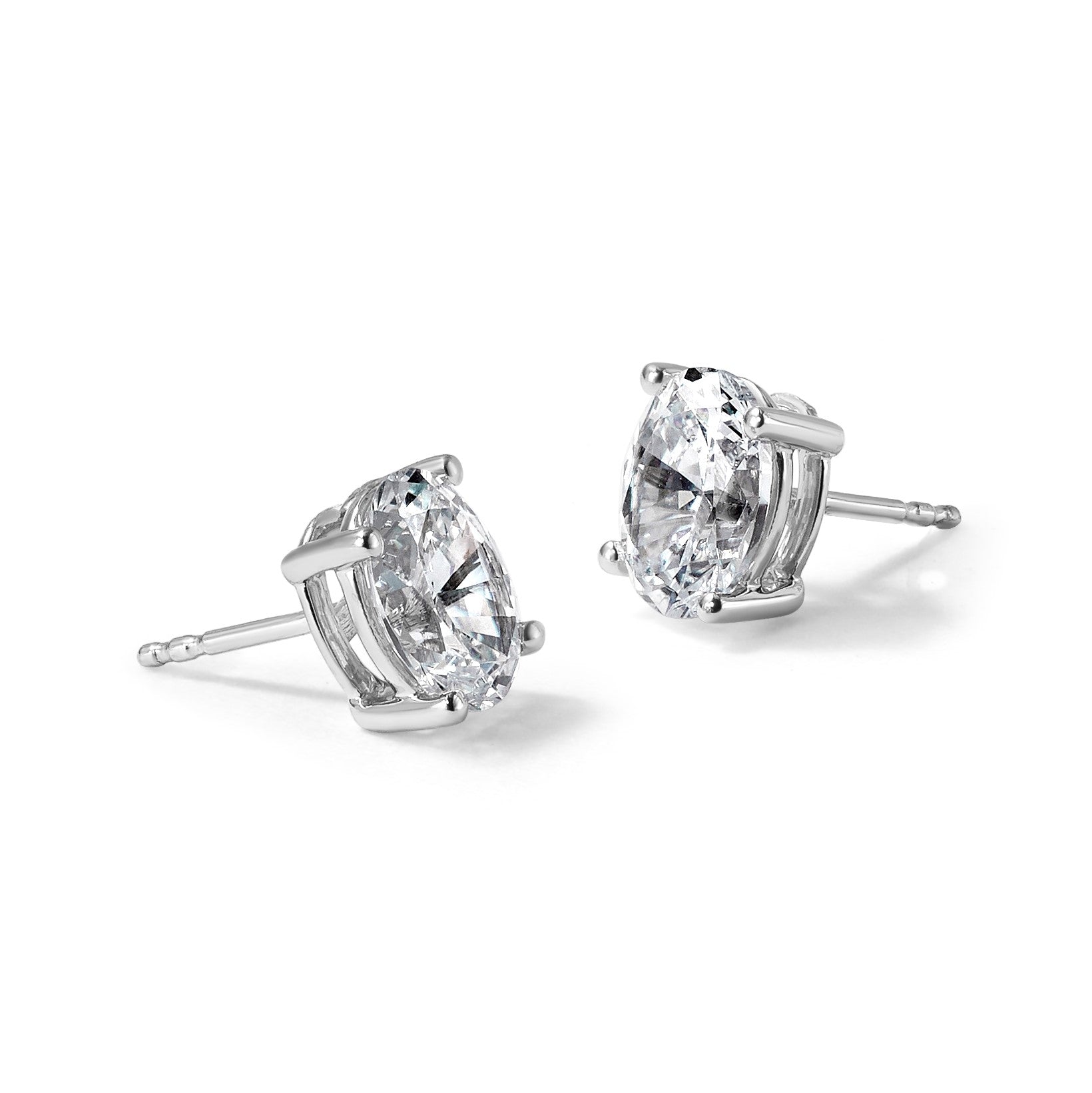 14K Weißgold Ohrstecker mit 3 ct. zertifiziertem Labor-Diamant, oval, Solitär, VS/SI+ G+