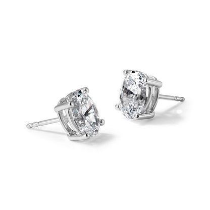 14K Weißgold Ohrstecker mit 3 ct. zertifiziertem Labor-Diamant, oval, Solitär, VS/SI+ G+