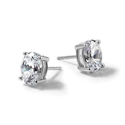 14K Weißgold Ohrstecker mit 3 ct. zertifiziertem Labor-Diamant, oval, Solitär, VS/SI+ G+