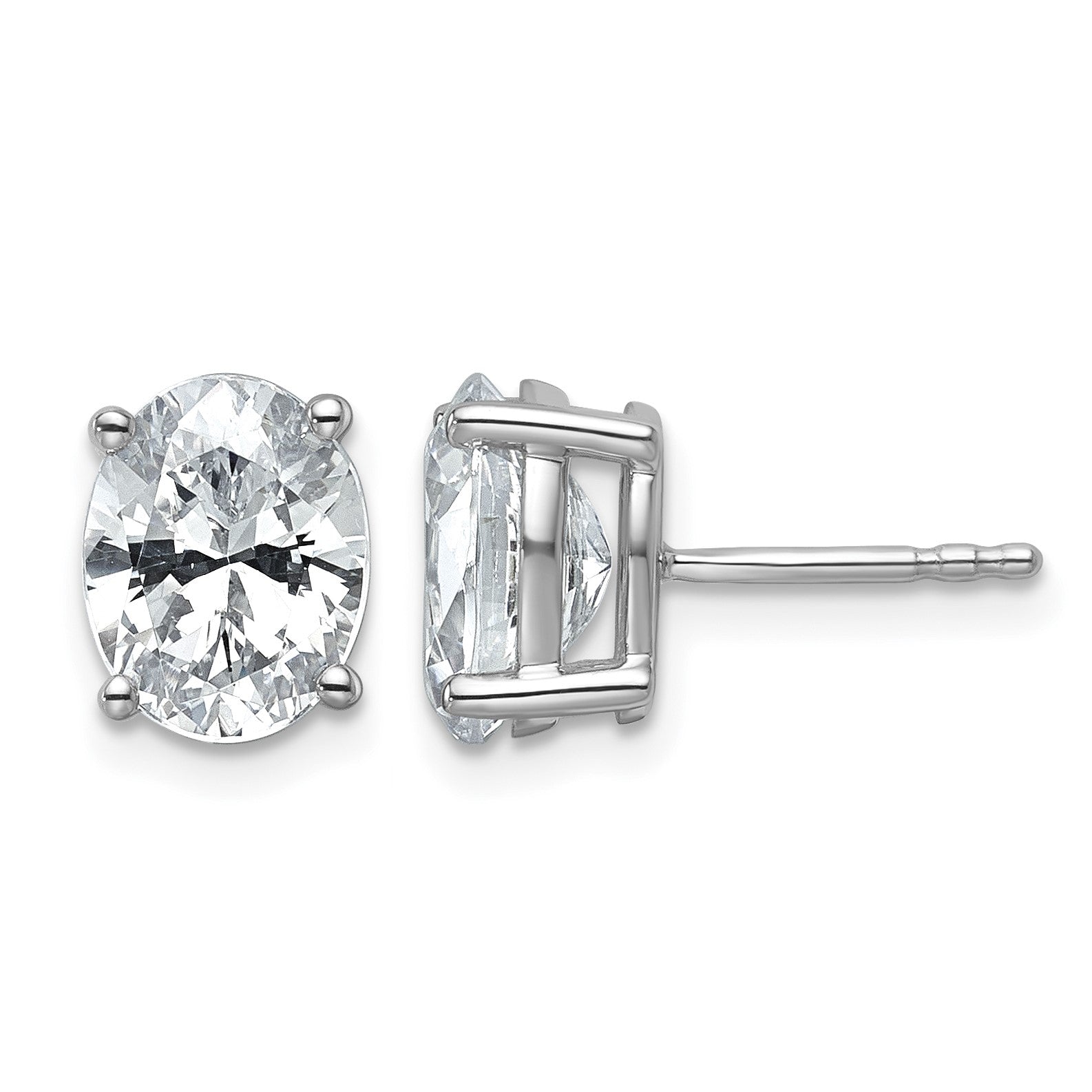 14K Weißgold Ohrstecker mit 3 ct. zertifiziertem Labor-Diamant, oval, Solitär, VS/SI+ G+