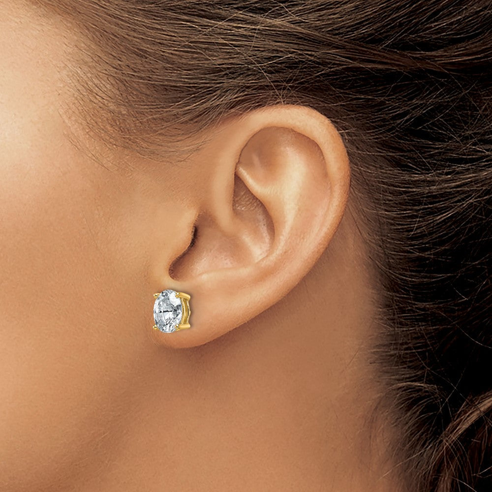 14K Gelbgold Ohrstecker mit 3 ct. im Labor gezüchteten Diamanten, VS/SI+ G+, oval, Solitär, komplett