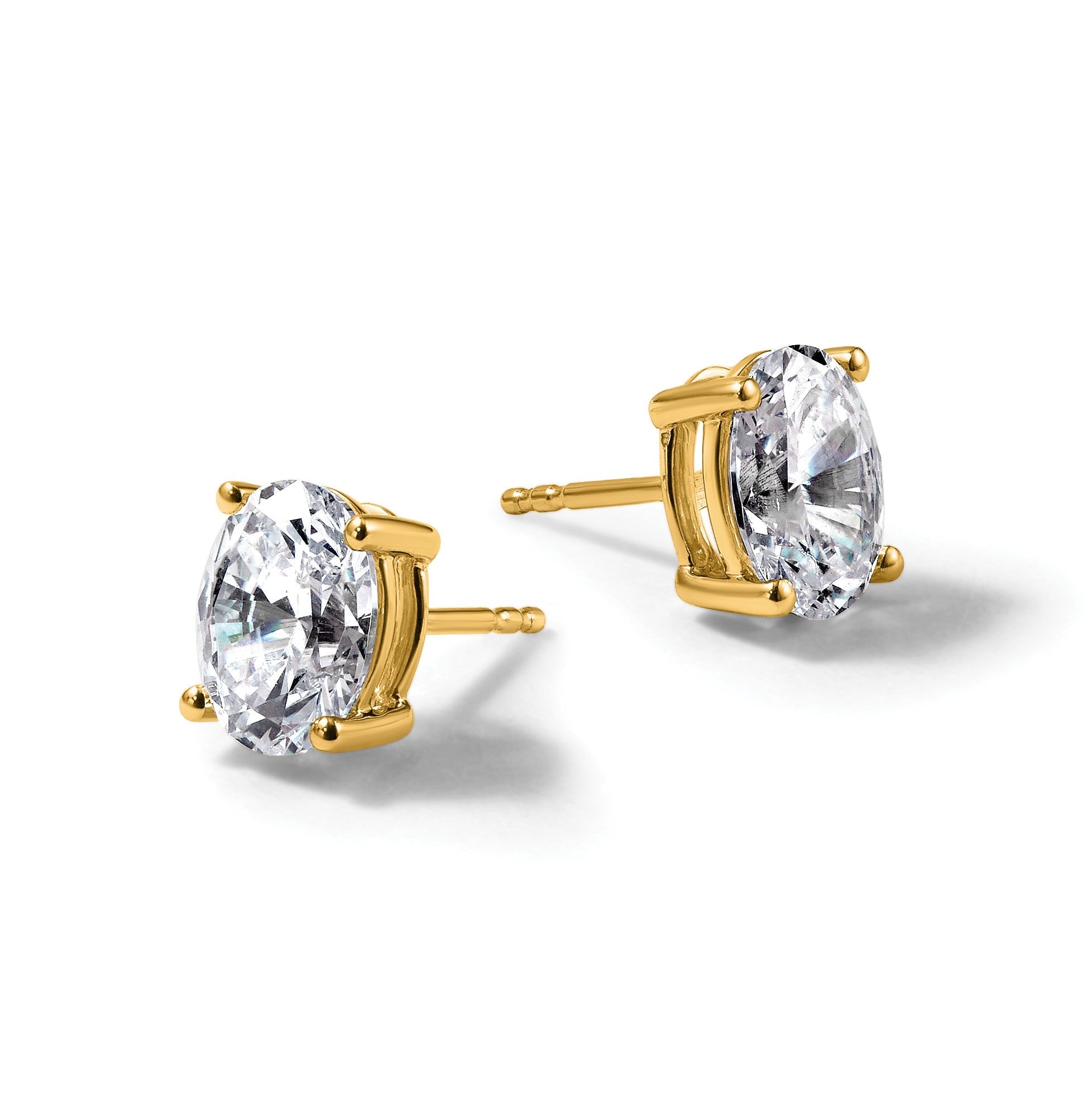 14K Gelbgold Ohrstecker mit 3 ct. zertifizierten, im Labor gezüchteten Diamanten VS/SI+ G+, Oval, 4-Krappen-Fassung, Schweres Gewicht