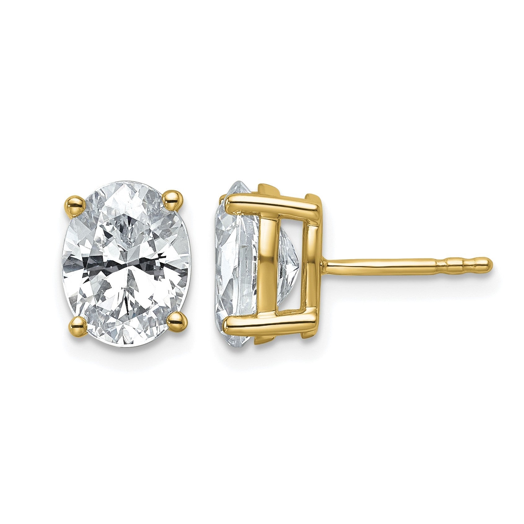 14K Gelbgold Ohrstecker mit 3 ct. im Labor gezüchteten Diamanten, VS/SI+ G+, oval, Solitär, komplett