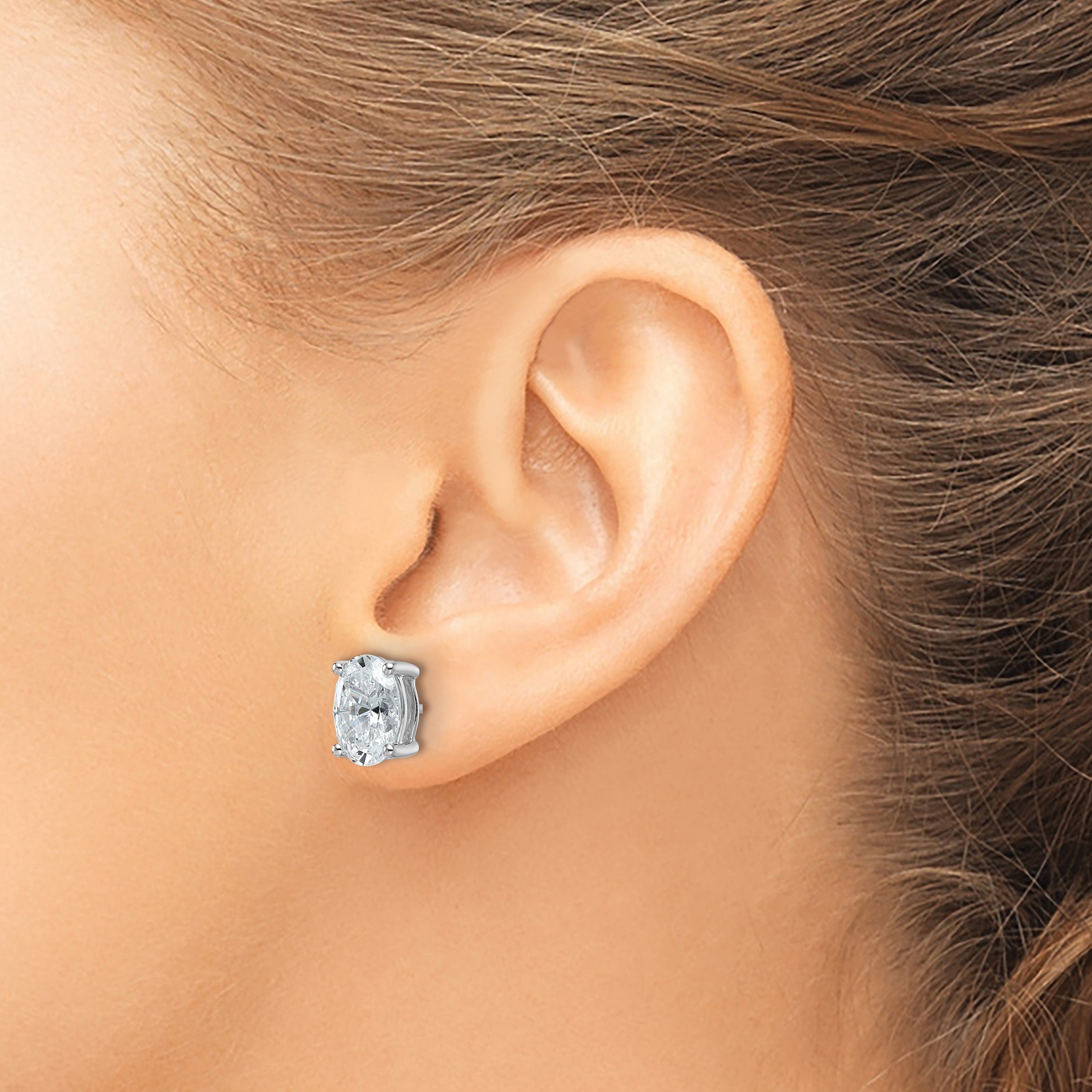 14K Weißgold Ohrstecker mit 4 ct. zertifizierten, im Labor gezüchteten Diamanten, VS/SI+ G+, Oval-Schliff, 4-Krappen-Fassung, hohes Gewicht