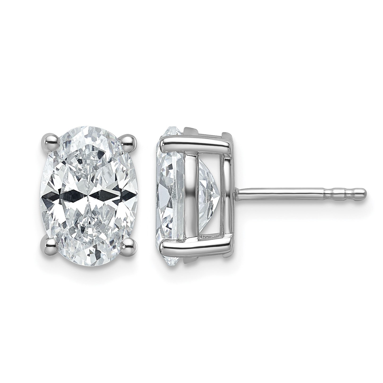 14K Weißgold Ohrstecker mit 4 ct. zertifizierten, im Labor gezüchteten Diamanten, VS/SI+ G+, Oval-Schliff, 4-Krappen-Fassung, hohes Gewicht
