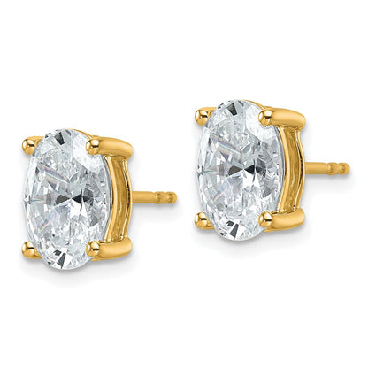 14K Gelbgold Ohrstecker mit 4 ct. im Labor gezüchteten Diamanten, VS/SI+ G+, Oval-Solitär, komplett