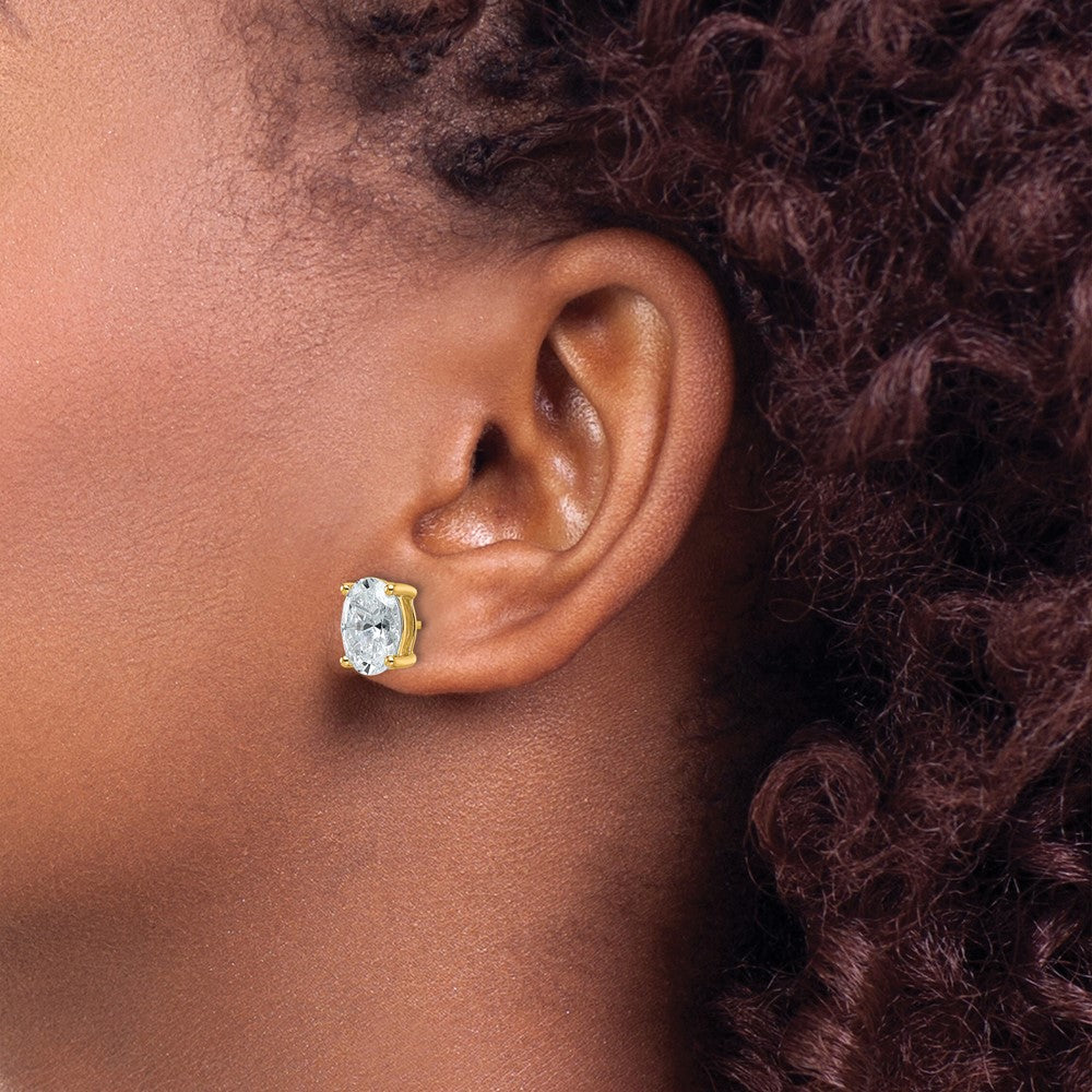 14K Gelbgold Ohrstecker mit 4 ct. im Labor gezüchteten Diamanten, VS/SI+ G+, Oval-Solitär, komplett