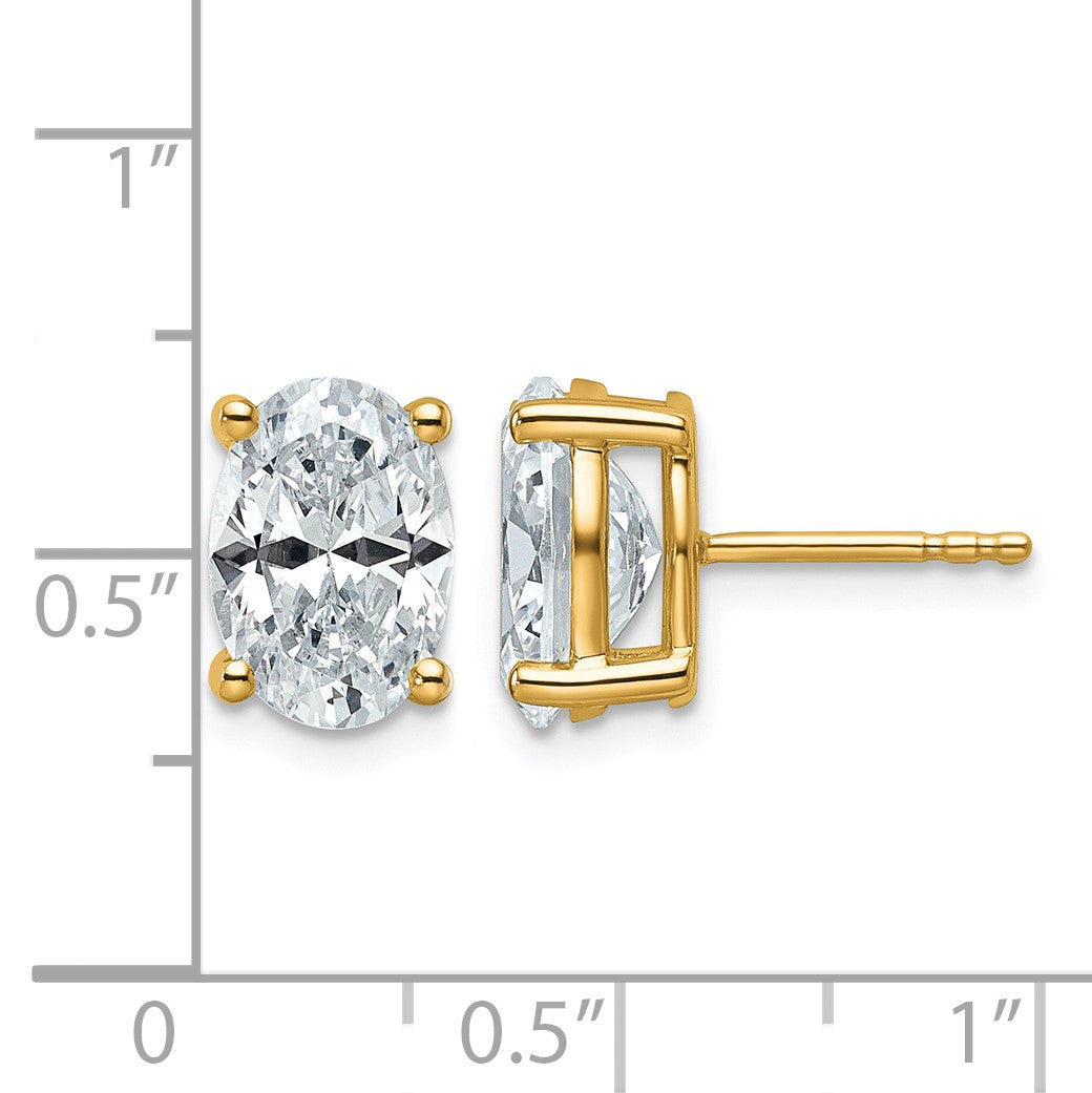 14K Gelbgold 4 ct. Zertifizierte Im Labor Gezüchtete Diamant-Ohrstecker VS/SI+ G+ Oval 4-Krappen-Fassung Schweres Gewicht