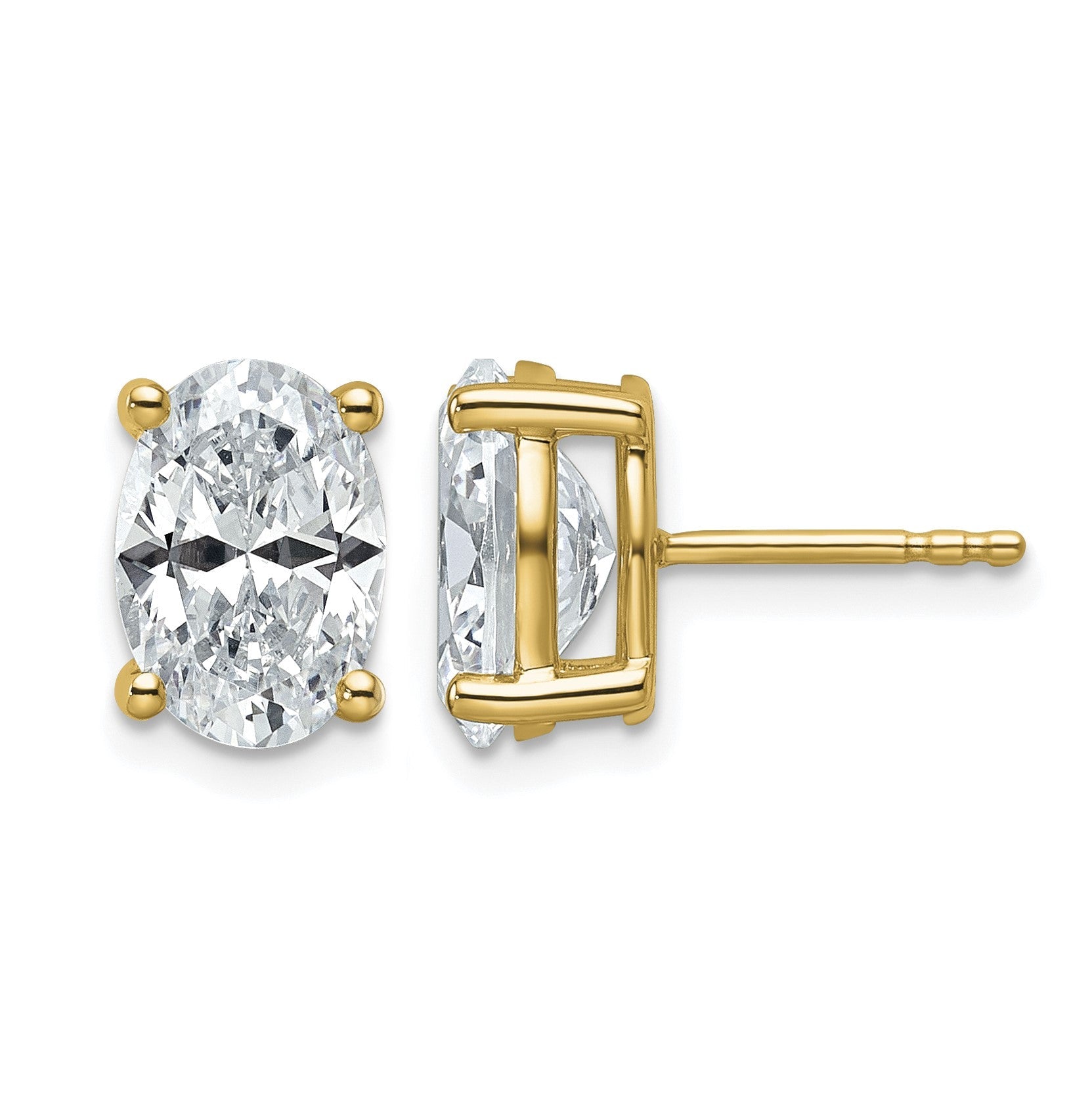 14K Gelbgold 4 ct. Zertifizierte Im Labor Gezüchtete Diamant-Ohrstecker VS/SI+ G+ Oval 4-Krappen-Fassung Schweres Gewicht