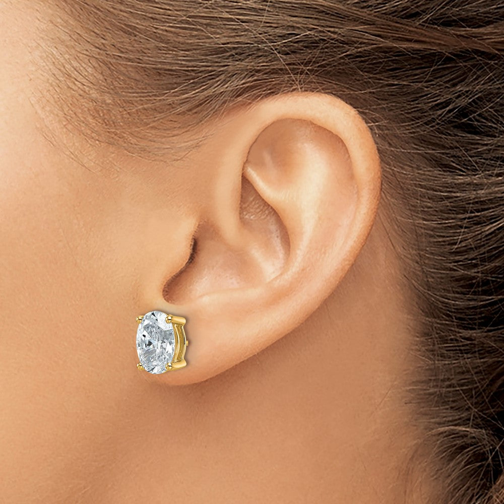 14K Gelbgold Ohrstecker mit 5 ct. zertifizierten, im Labor gezüchteten Diamanten VS/SI+ G+, oval, 4-Krappen-Fassung, Schweres Gewicht