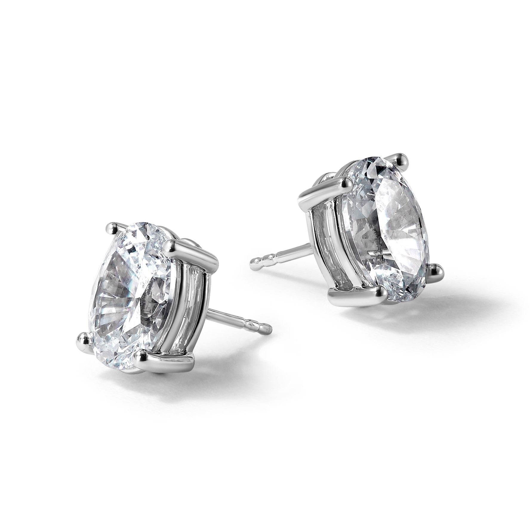 14K Weißgold Ohrstecker mit 6 ct. im Labor gezüchteten Diamanten, VS/SI+ G+, Oval, 4-Krappen-Fassung, Schwergewicht