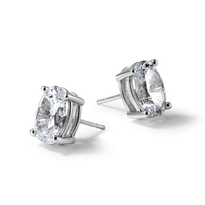 14K Weißgold Ohrstecker mit 6 ct. im Labor gezüchteten Diamanten, VS/SI+ G+, Oval, 4-Krappen-Fassung, Schwergewicht