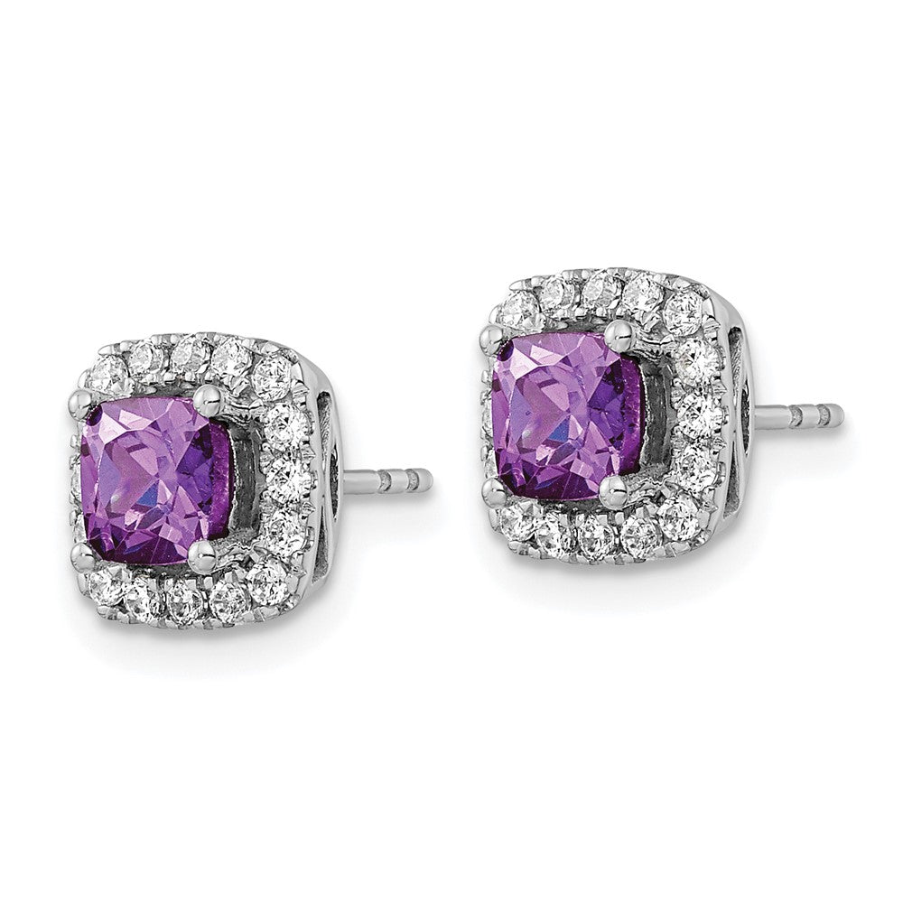 14K Weißgold Ohrstecker mit Amethyst-Februar-Geburtsstein und 0,375 ct. im Labor gezüchteten Diamanten VS/SI+ G+ im Halo-Design