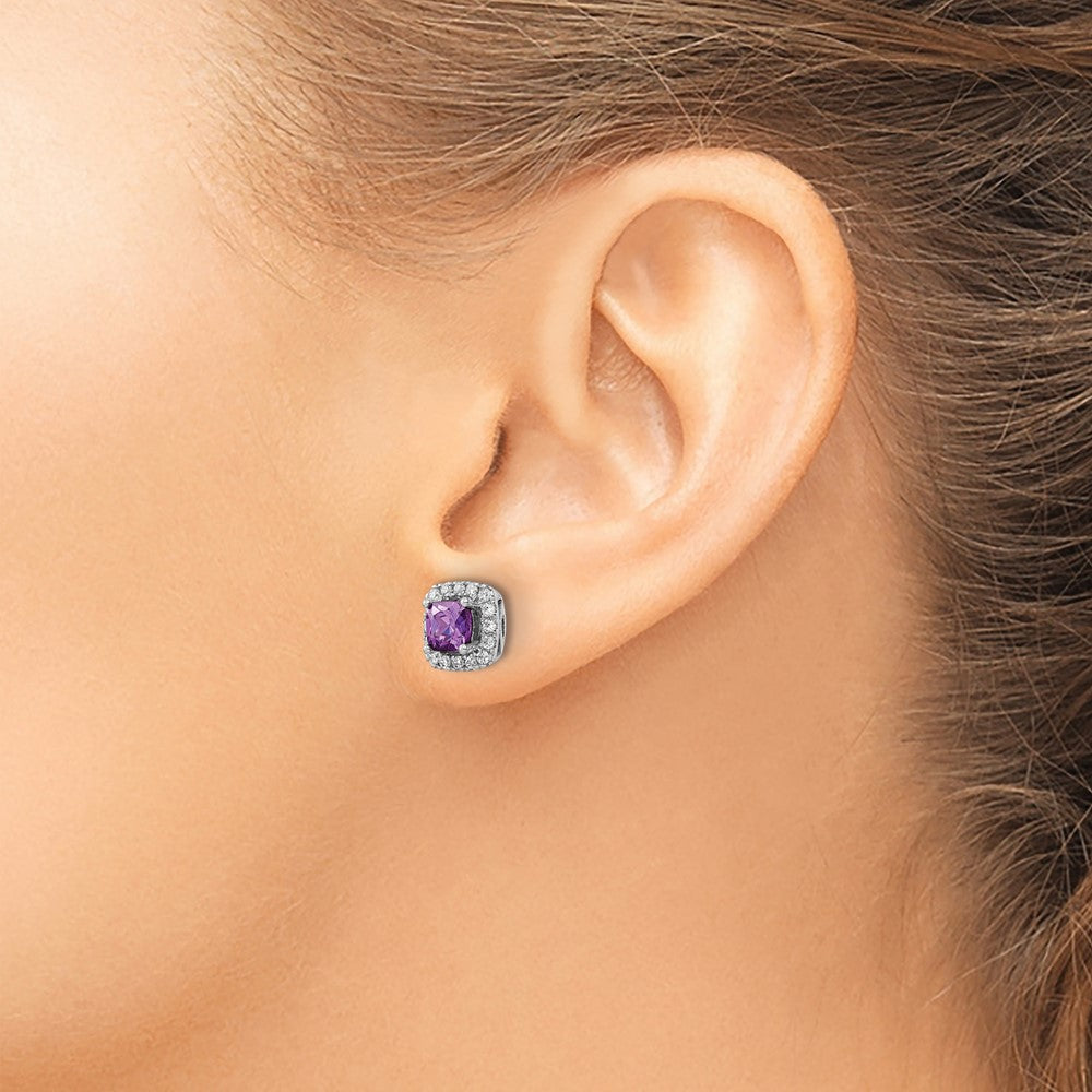 14K Weißgold Ohrstecker mit Amethyst-Februar-Geburtsstein und 0,375 ct. im Labor gezüchteten Diamanten VS/SI+ G+ im Halo-Design