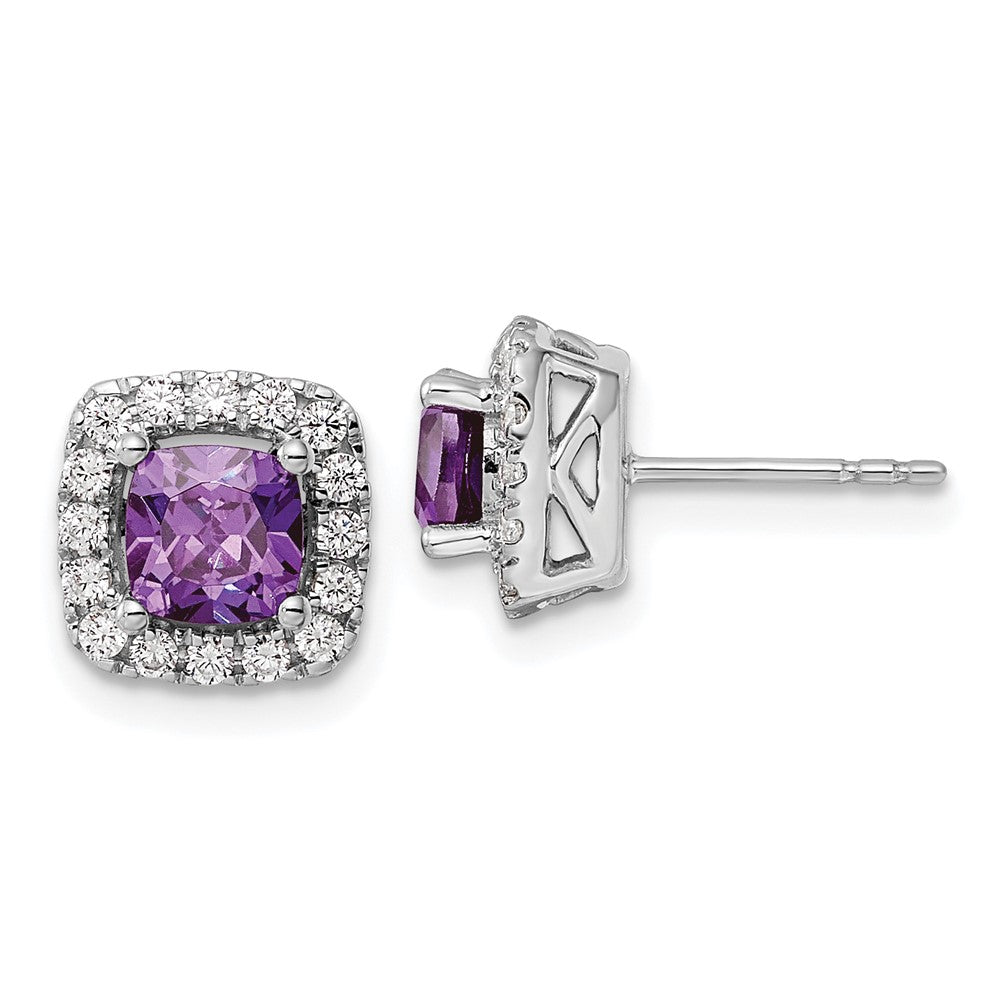 14K Weißgold Ohrstecker mit Amethyst-Februar-Geburtsstein und 0,375 ct. im Labor gezüchteten Diamanten VS/SI+ G+ im Halo-Design