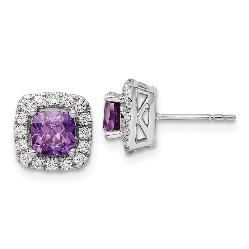 14K Weißgold Ohrstecker mit Amethyst-Februar-Geburtsstein und 0,375 ct. im Labor gezüchteten Diamanten VS/SI+ G+ im Halo-Design