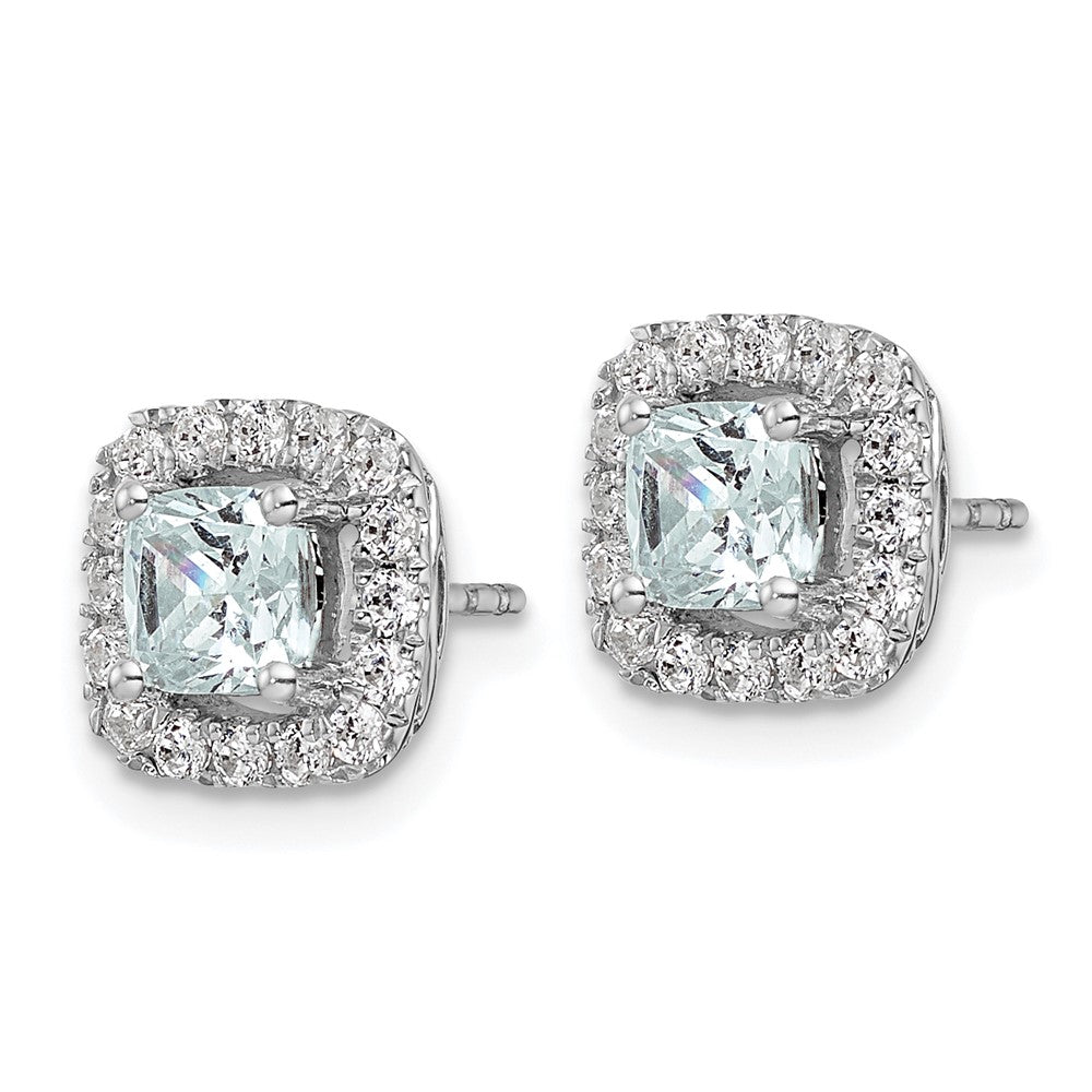 14K Weißgold Ohrstecker mit Laborgezüchteten Diamanten VS/SI+ G+, 0,375 ct., und Aquamarin-Geburtsstein für März, Halo-Fassung