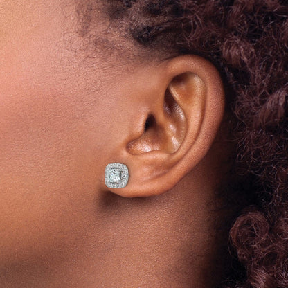 14K Weißgold Ohrstecker mit Laborgezüchteten Diamanten VS/SI+ G+, 0,375 ct., und Aquamarin-Geburtsstein für März, Halo-Fassung