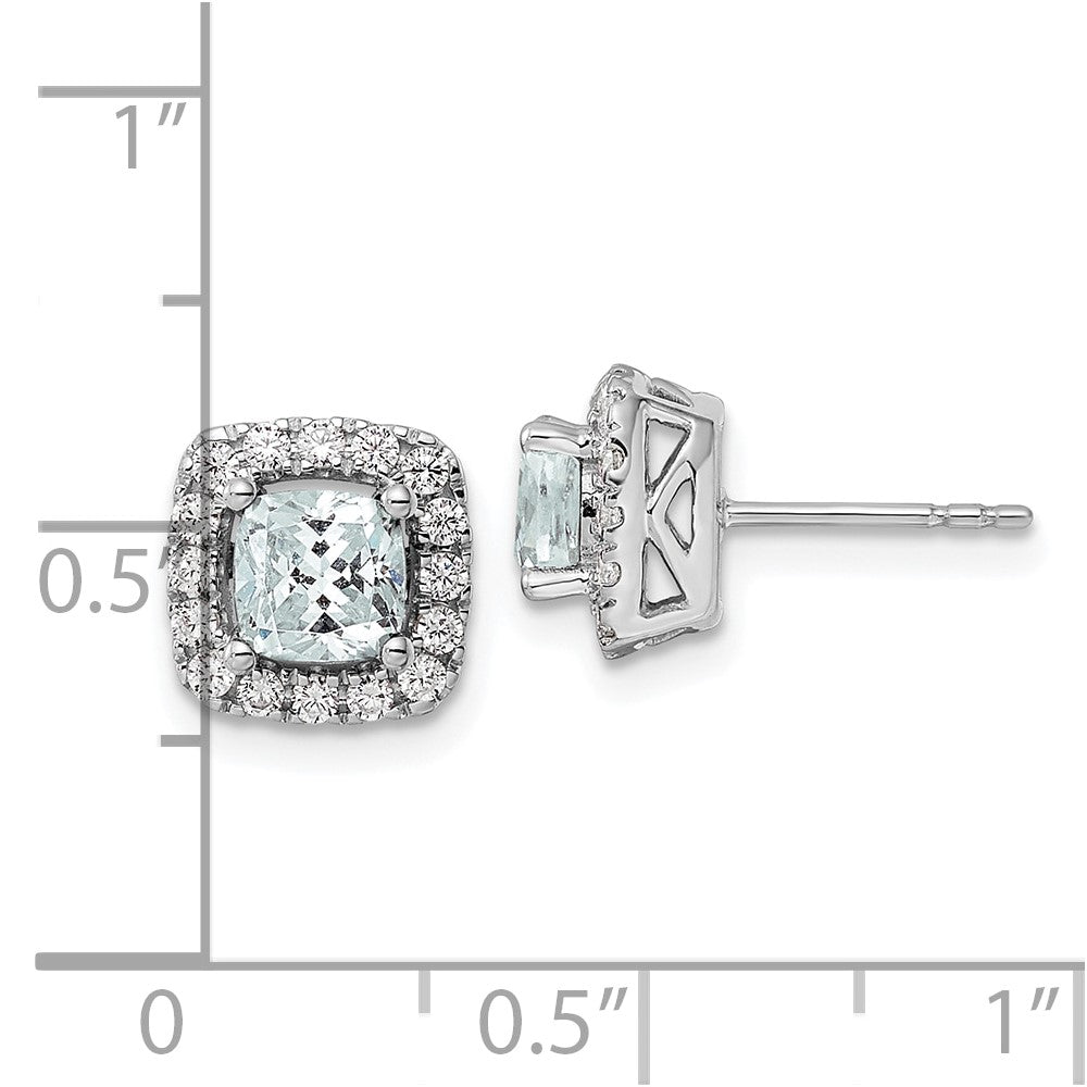 14K Weißgold Ohrstecker mit Laborgezüchteten Diamanten VS/SI+ G+, 0,375 ct., und Aquamarin-Geburtsstein für März, Halo-Fassung