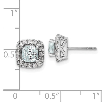 14K Weißgold Ohrstecker mit Laborgezüchteten Diamanten VS/SI+ G+, 0,375 ct., und Aquamarin-Geburtsstein für März, Halo-Fassung