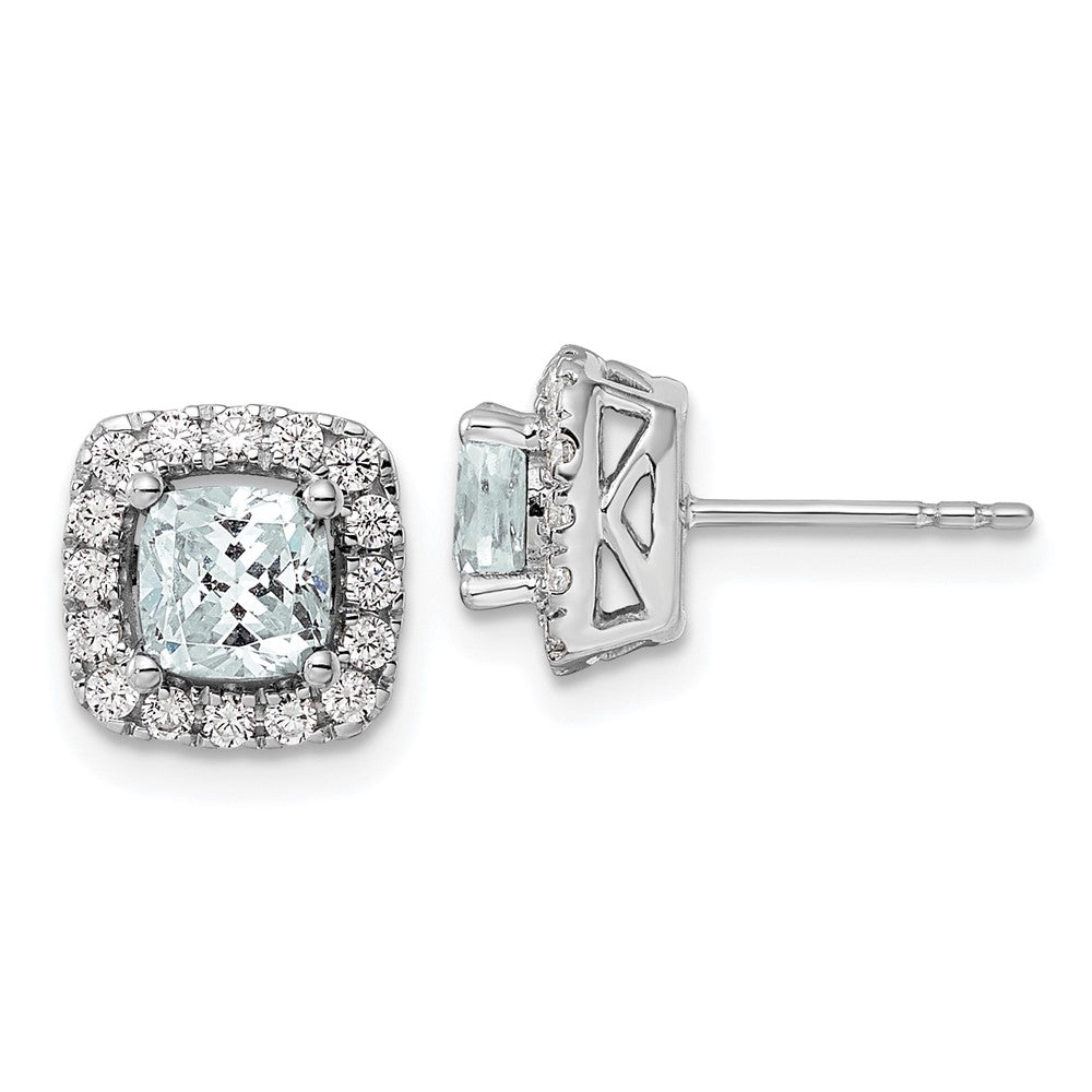 14K Weißgold Ohrstecker mit Laborgezüchteten Diamanten VS/SI+ G+, 0,375 ct., und Aquamarin-Geburtsstein für März, Halo-Fassung
