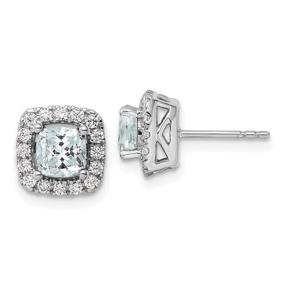 14K Weißgold Ohrstecker mit Laborgezüchteten Diamanten VS/SI+ G+, 0,375 ct., und Aquamarin-Geburtsstein für März, Halo-Fassung