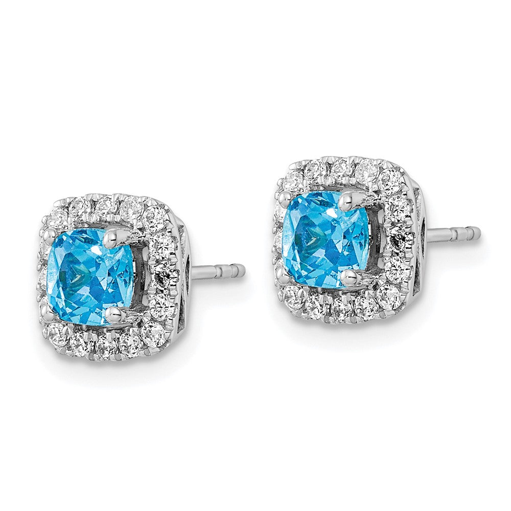 14K Weißgold Ohrstecker mit Laborgezüchtetem Diamant, 0,375 ct., VS/SI+ G+, und Blautopas, Dezember-Geburtsstein, Halo-Fassung