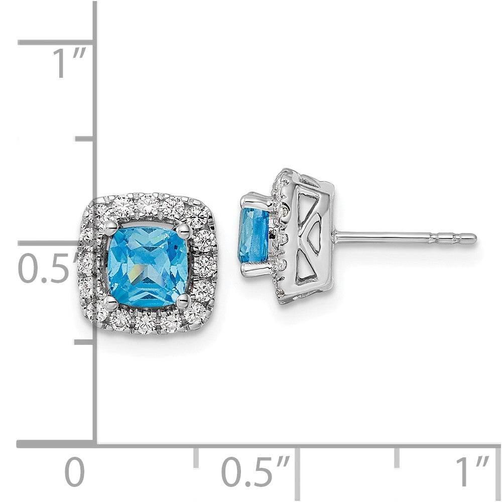 14K Weißgold Ohrstecker mit Laborgezüchtetem Diamant, 0,375 ct., VS/SI+ G+, und Blautopas, Dezember-Geburtsstein, Halo-Fassung