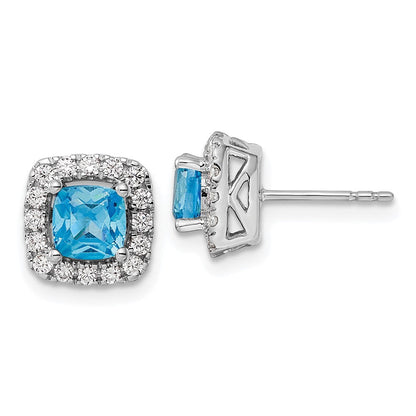 14K Weißgold Ohrstecker mit Laborgezüchtetem Diamant, 0,375 ct., VS/SI+ G+, und Blautopas, Dezember-Geburtsstein, Halo-Fassung
