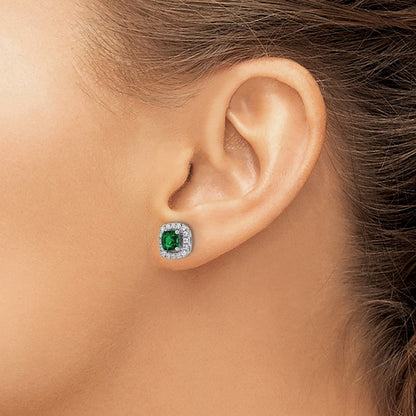 14K Weißgold Ohrstecker mit Halo-Fassung, 0,375 ct. laborgezüchtete Diamanten VS/SI+ G+ und laborgezüchtetem Smaragd, Geburtsstein Mai