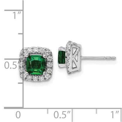 14K Weißgold Ohrstecker mit Halo-Fassung, 0,375 ct. laborgezüchtete Diamanten VS/SI+ G+ und laborgezüchtetem Smaragd, Geburtsstein Mai