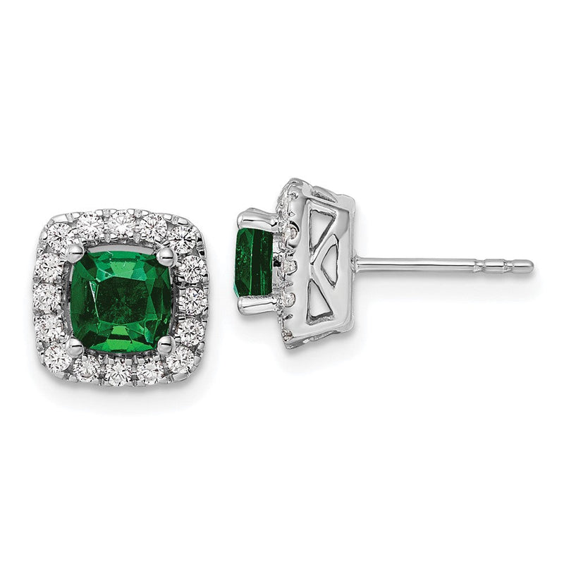 14K Weißgold Ohrstecker mit Halo-Fassung, 0,375 ct. laborgezüchtete Diamanten VS/SI+ G+ und laborgezüchtetem Smaragd, Geburtsstein Mai