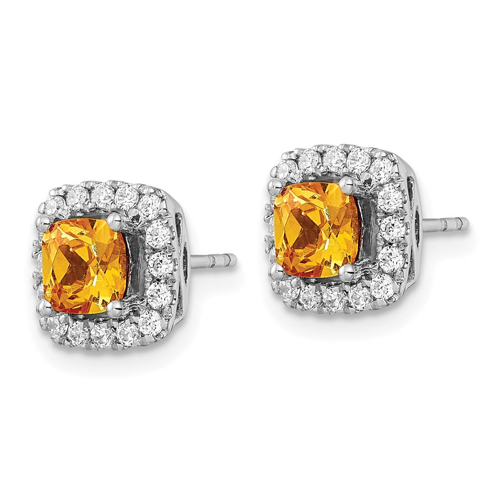 14K Weißgold Ohrstecker mit 0,375 ct. laborgezüchteten Diamanten VS/SI+ G+ und Citrin-Geburtsstein für November im Halo-Design
