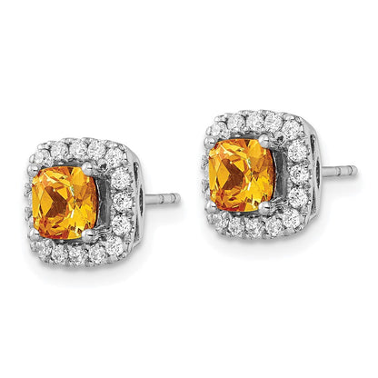 14K Weißgold Ohrstecker mit 0,375 ct. laborgezüchteten Diamanten VS/SI+ G+ und Citrin-Geburtsstein für November im Halo-Design