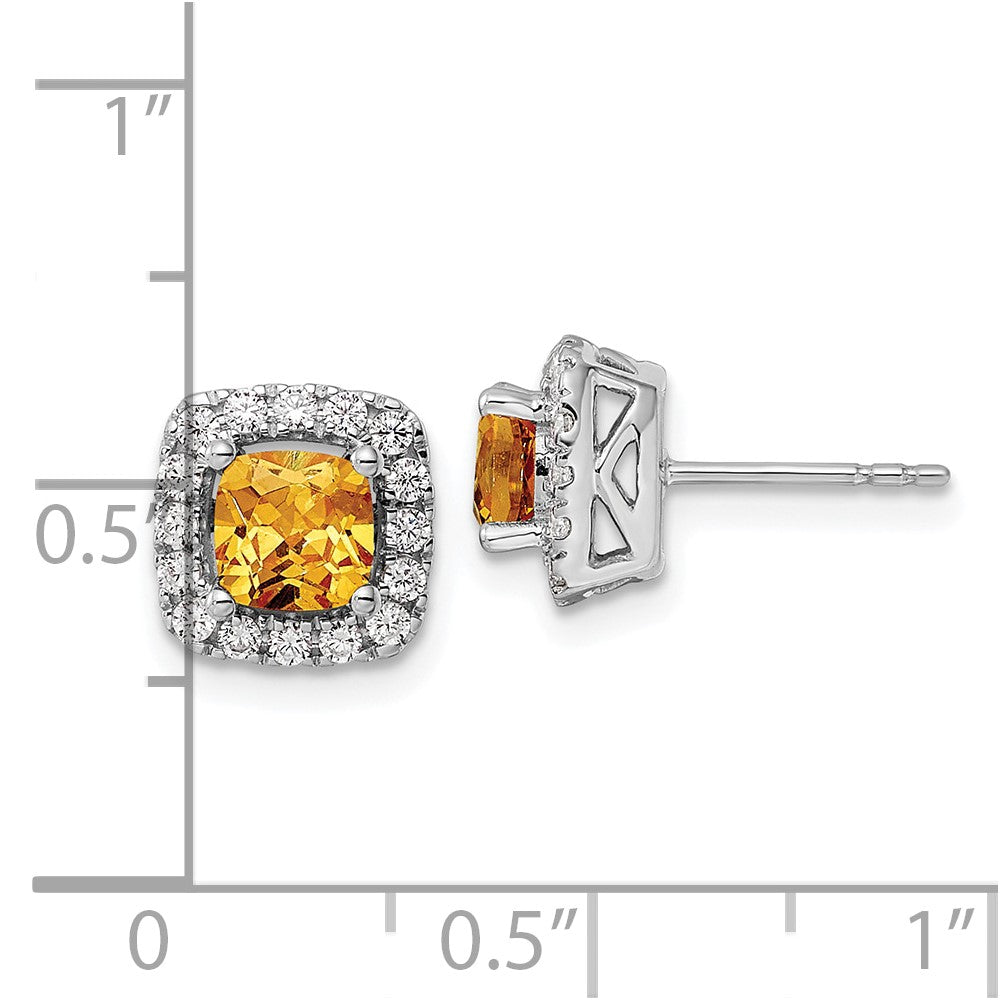 14K Weißgold Ohrstecker mit 0,375 ct. laborgezüchteten Diamanten VS/SI+ G+ und Citrin-Geburtsstein für November im Halo-Design