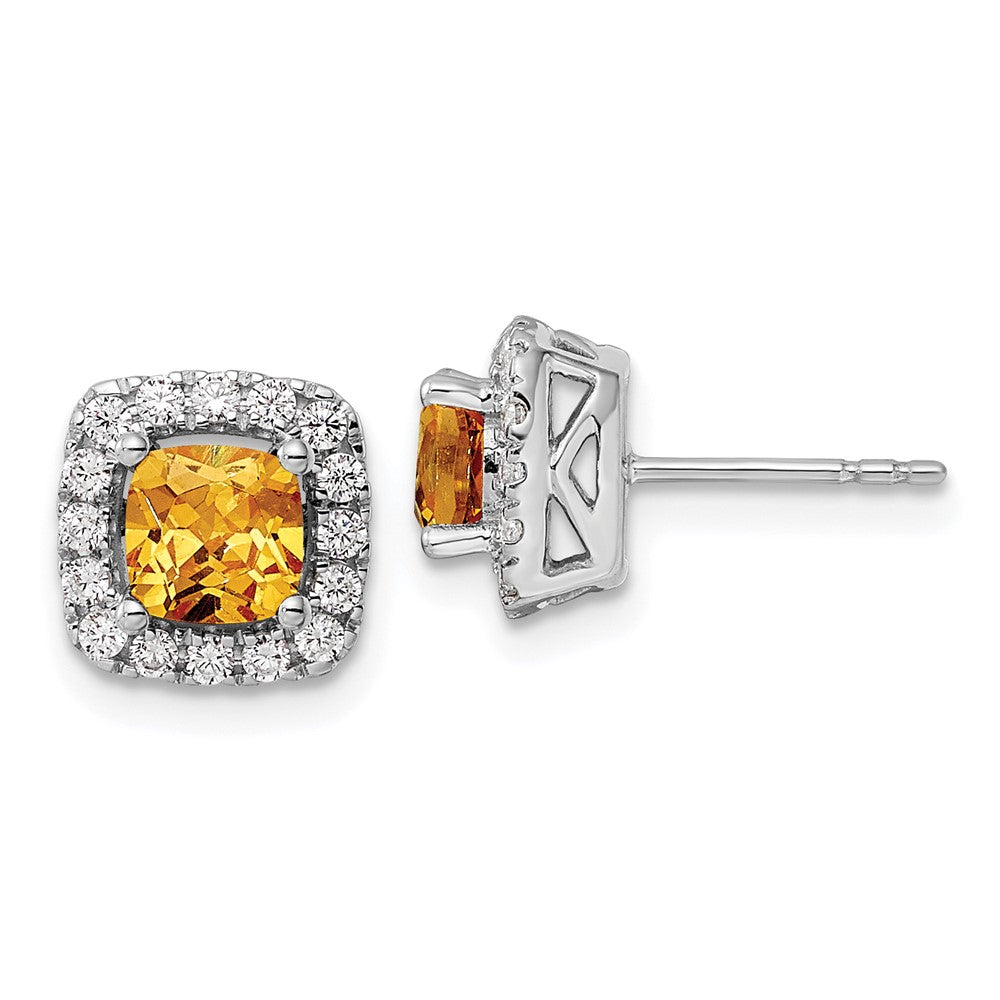 14K Weißgold Ohrstecker mit 0,375 ct. laborgezüchteten Diamanten VS/SI+ G+ und Citrin-Geburtsstein für November im Halo-Design