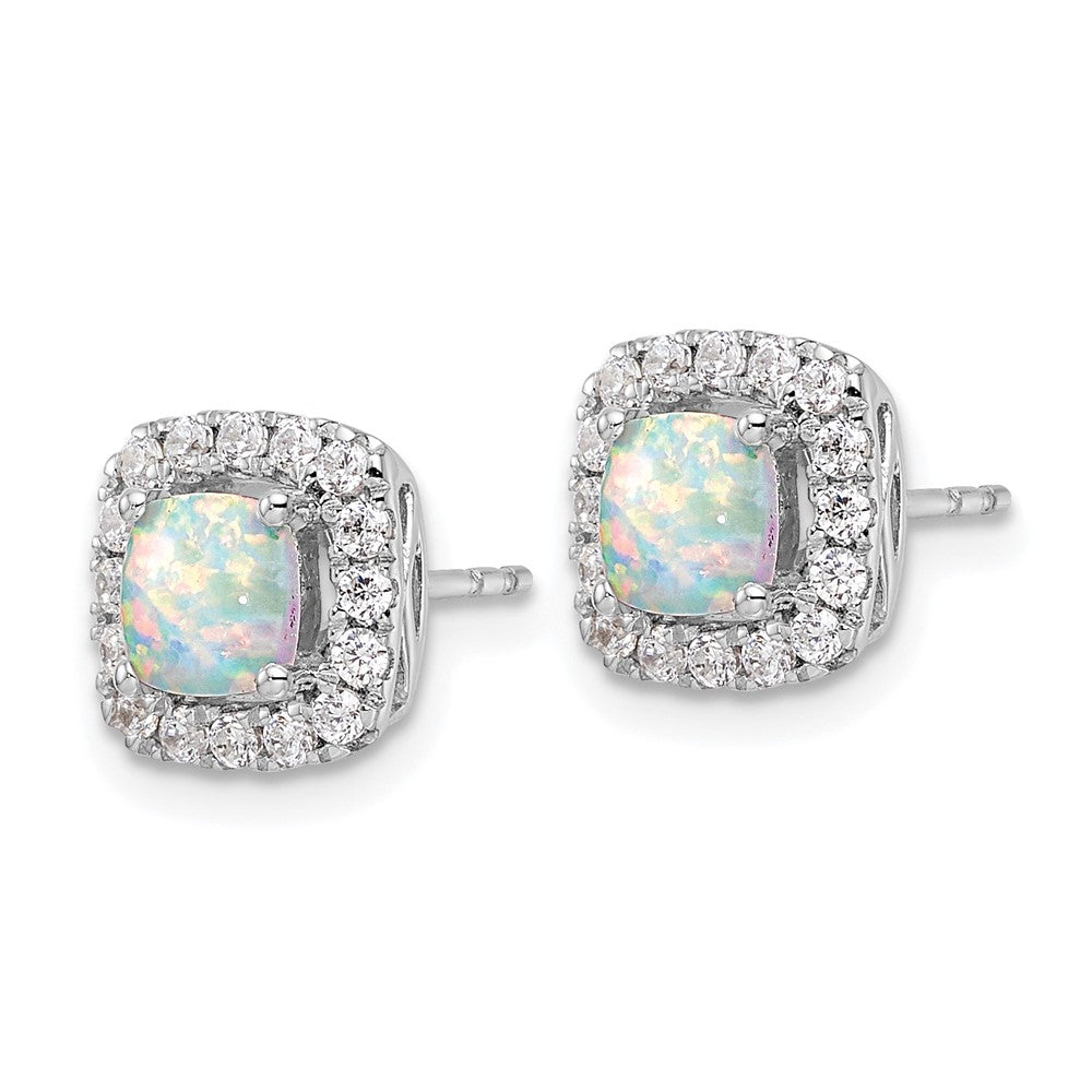 14K Weißgold Ohrstecker mit Halo aus laborgezüchtetem Opal (Oktober-Geburtsstein) und 0,375 ct. laborgezüchteten Diamanten, VS/SI+ G+