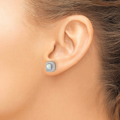 14K Weißgold Ohrstecker mit Halo aus laborgezüchtetem Opal (Oktober-Geburtsstein) und 0,375 ct. laborgezüchteten Diamanten, VS/SI+ G+