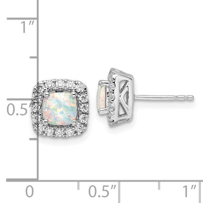 14K Weißgold Ohrstecker mit Halo aus laborgezüchtetem Opal (Oktober-Geburtsstein) und 0,375 ct. laborgezüchteten Diamanten, VS/SI+ G+